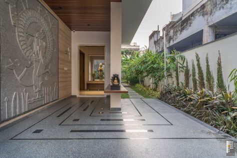 Valli Villa- Mix Of Tranquility And Vintage Style| Project INC - The Architects Diary Crockery Unit Ideas, Modern Crockery Unit, Boundary Wall Designs, Parking Tiles Design, Modern Crockery, Dining Room Glam, Floor Pattern Design, Compound Wall Design, Boundary Wall