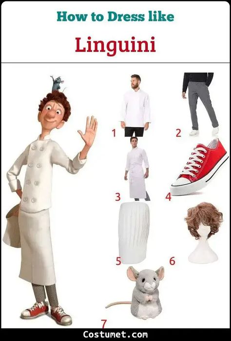 Remy Ratatouille Outfit, Linguine Ratatouille Costume, Linguini And Colette Costume, Ratatouille Family Halloween Costume, Remi The Rat Halloween Costume, Ratatouille Outfit Ideas, Remi And Linguini Costume Couple, Ratatouille Family Costume, Ratatouille Costume Family