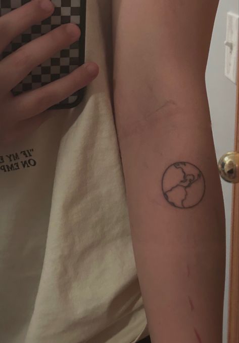 little arm tattoo earth globe world simple aesthetic Earth Globe Aesthetic, Half Earth, Tattoo Earth, Earth Tattoos, Earth Tattoo, Earth Globe, Simple Aesthetic, Tattoo Inspo, Wrist Tattoos