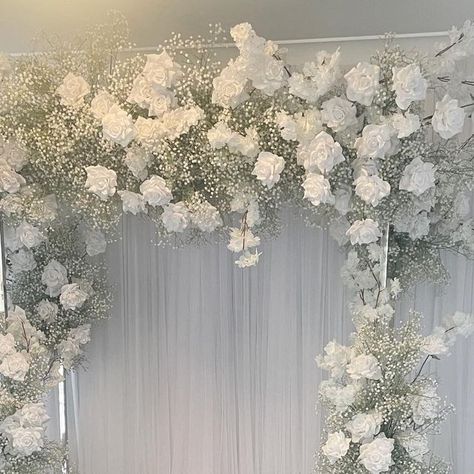 Muse Weddings and Events on Instagram: "A beautiful and elegant baby’s breath and white floral bridal backdrop 💕  Flowers, decor and set up by @museweddingsandevents" Baby Breath Backdrop, White Floral Backdrop, Baby Breath Wedding, Floral Backdrop Wedding, Backdrop Flowers, Bridal Backdrop, Bridal Backdrops, Baby Breath, Backdrop Wedding