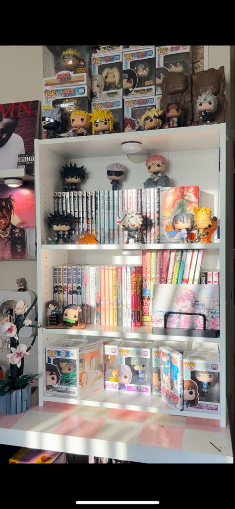 manga collection/figures/lego/naruto Naruto Figures Collection, Naruto Manga Aesthetic, Anime Collection Room, Manga Collection Room, Otaku Room Aesthetic, Manga Room, Anime Shelf, Manga Shelf, Anime Bedroom Ideas