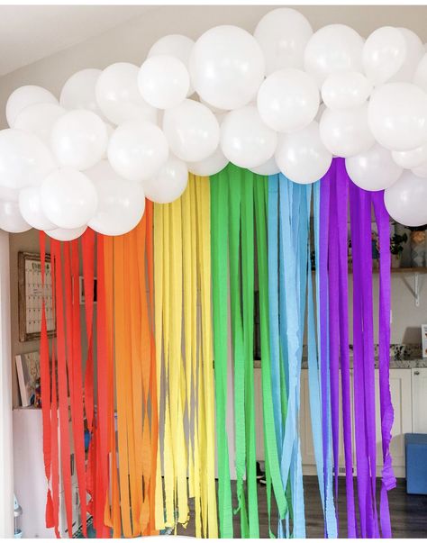 Rainbow Backdrop Diy Birthday, Care Bear Party, Rainbow Backdrop, Rainbow First Birthday, 20th Birthday Party, Rainbow Birthday Cake, Simple Birthday Decorations, Graduation Backdrop, Ideas Cumpleaños