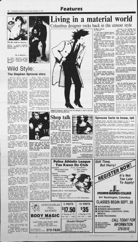 1987 Sprouse feature - Newspapers.com 1980 Newspaper, 90s Newspaper, 80s Newspaper, Editorial Newspaper, Aesthetic Newspaper, The Times Newspaper, Apartment Posters, Student Accomodation, Newspaper Design Layout