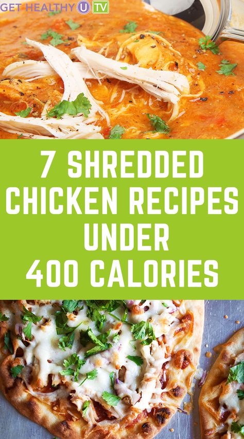 Leftover Shredded Chicken Recipe, Shredded Chicken Recipes Easy, Healthy Shredded Chicken Recipes, Recipes Under 400 Calories, Shredded Chicken Breast Recipes, Rotisserie Chicken Recipes Healthy, Pulled Chicken Recipes, Easy Shredded Chicken, Chicken Lunch