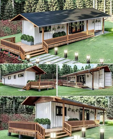 Houses-From-Recycled-Shipping-Containers Odd House Plans, Building A Cottage Home, Warm Day Dinner Ideas, Tiny Home Landscaping Ideas, Tony Home Ideas, Airbnb Cabins, Container Project, Dainty Designs, Deer Camp