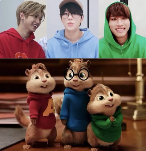 Stray Kids With Kids, Stray Kids Animals, Felix Stray Kids Funny, Stray Kids Meme Funny, Felix Stray Kids Cute, The Chipmunks, Funny Stray Kids, Cute Stray Kids, Stray Kids Cute