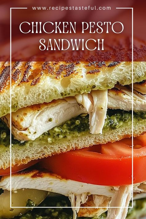 Bite into this delicious Chicken Pesto Sandwich! Perfectly grilled and oh-so-cheesy, this sandwich combines tender grilled chicken, fresh arugula, ripe tomatoes, and creamy mozzarella, all brought together with flavorful pesto on crispy sourdough bread. Chicken Pesto Sourdough Sandwich, Pesto Sourdough, Chicken Pesto Sandwich, Cheesy Sandwich, Mozzarella Sandwich, Pesto Sandwich, Gourmet Chicken, Grilled Chicken Tenders, Chicken Fresh