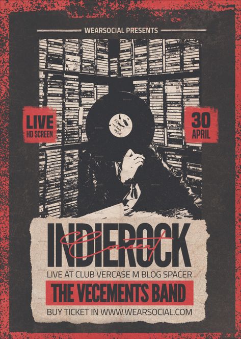 Indie Rock Concert Flyer / Poster Template Indie Poster Design, Concert Poster Design Graphics, Indie Rock Poster, Indie Music Festival, Rock Concert Poster, Concert Branding, Indie Poster, Gig Posters Design, Concert Poster Art