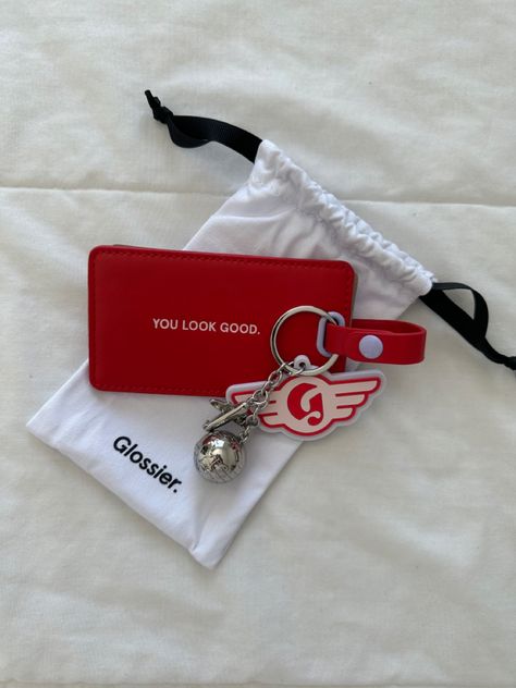 glossier, red luggage tag, keychain Luggage Tag Aesthetic, Preppy Luggage, Luggage Tag, Acrylic Luggage Tags, Trendy Pink Luggage Tag For Travel, Cheap Rectangular Luggage Tag, Customizable Pink Luggage Tag, Cute Luggage Tags, Suitcase Tags