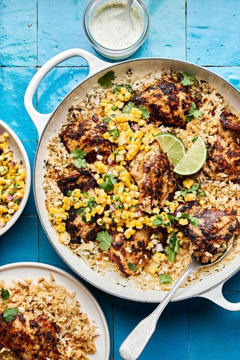 Lime Chicken And Rice, Chicken Rice Skillet, Best Chicken Thigh Recipe, Fresh Corn Salad, Chicken And Rice Recipe, Summer Chicken, Chicken Rice Recipes, The Modern Proper, Modern Proper