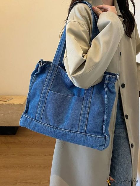 Bird in Bag - Simple and Stylish Casual Tote Bag for Everyday Use - Baby Blue, one-size #jeansbagdiy #jeansbagdiyfreepattern #jeansbagdiyhowtomake Jean Bags Pattern Ideas, Jeans Bag Diy, Recycled Denim Bags, Japanese Knot Bag, Slouchy Bag, Casual Tote Bag, Denim Quilt, Recycled Jeans, Recycle Jeans