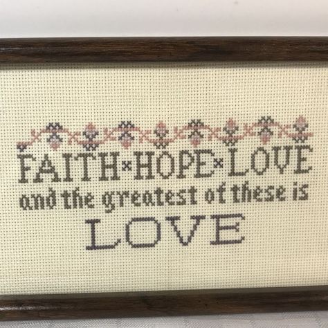 Faith Hope Love Cross Stitch Needlepoint Framed Finished  | eBay Faith Hope Love Symbol, Christian Cross Stitch Patterns Free, Christian Cross Stitch Patterns, Bible Verse Inspirational, Love Cross Stitch, Christian Cross Stitch, Cat Cross Stitch Pattern, Framed Cross Stitch, Completed Cross Stitch