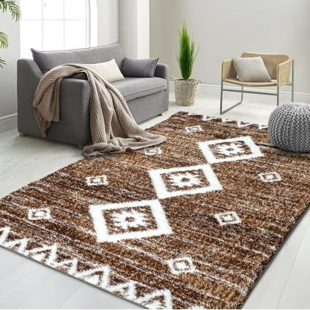 Experience unparalleled comfort and style with our premium Chocolate Brown and White Super Soft Shaggy Area Rug, a luxurious addition to any room. This exquisite piece boasts an elegant Southwestern pattern, featuring a harmonious blend of diamond and geometric shapes that evoke a sense of traditional craftsmanship and modern flair. The soothing Chocolate Brown and crisp white colors create a serene and inviting atmosphere, making it an ideal centerpiece for your living space, bedroom, or study. Western Living Room Wall Decor, Southwest Inspired Bedroom, Brown And Black Living Room, Rustic Western Living Room, Modern Western Home Decor, Boho Living Room Rug, Dark Brown Couch, Western Living Room, Western Rugs