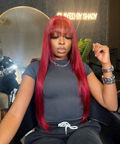 Red Hair Lace Wig, Red Wigs With Bangs, Burgundy Wig With Bangs Black Women, Burgundy Bang Wig Black Women, Red Hair With Bangs Black Women, Burgundy Bang Wig, Red Bangs Black Women, Red Wig With Bangs Black Women, Straight Red Hair With Bangs