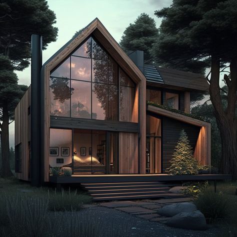 Modern House In The Woods Exterior, Modern Cabin Layout, House With Big Windows Exterior, Scandinavian House Design, Scandinavian Modern House, Cottage Style Interiors, Modern Barn House, Casa Country, Dream Cottage