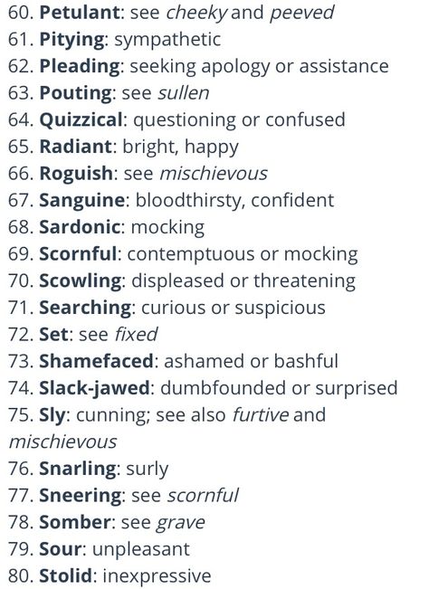 Facial Expressions Master List writing, tips, books, tools 60-80 Facial Expression Writing, Eye Expressions Writing, Descriptive Words For Facial Expressions, Facial Expressions Words, Facial Expressions Description, Types Of Expressions Writing, Words For Facial Expressions, Facial Descriptions Writing, Describing Facial Features