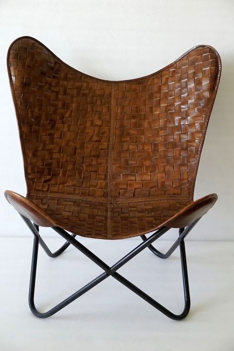 Brown Leather Butterfly Chair Leather Canvas Butterfly Chair - Etsy Australia Butterfly Chairs, Leather Sling Chair, Leather Butterfly Chair, Iron Butterfly, Retro Butterfly, Leather Butterfly, Iron Stand, Seat Covers For Chairs, Chair Outdoor