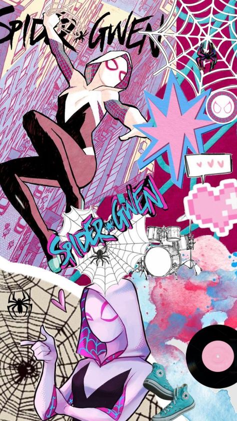 Check out spideradd's Shuffles #gwen #gwenstacy #gwenandpeter #spiderman #spiderverse #aesthetic #wallpaper Spiderverse Aesthetic, Spider Gwen Art, Spiderman Girl, Spiderman And Spider Gwen, Marvel Phone Wallpaper, Spiderman Spiderverse, Image Spiderman, Spiderman Theme, Wallpaper Iphone Boho