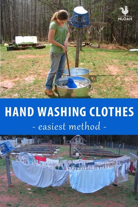 Here's a fantastic way to hand wash clothes without growing tired, or breaking your back! #homesteading Doing Laundry By Hand, Washing Laundry By Hand, How To Hand Wash Clothes, Hand Wash Clothes, Hand Washing Clothes, Washing Clothes By Hand, Survival Skills Emergency Preparedness, Handwashing Clothes, Off Grid Survival