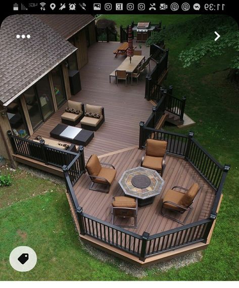 Huge Deck Ideas, Dream Decks And Patios, Deck Design Ideas Layout, Deck Off Back Of House, Two Level Deck, Big Deck, Terrasse Design, Amazing Backyard, Patio Deck Designs