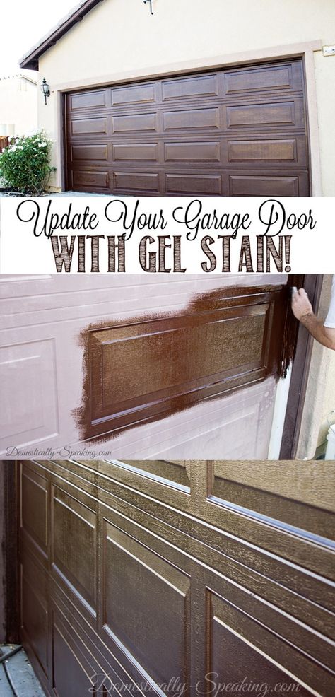 Update Your Garage Door with Gel Stain, Create a Faux Wood Look @Domestically Speaking Garage Door Update, Diy Curb Appeal, Architecture Renovation, Garage Door Makeover, Diy Garage Door, Revere Pewter, Dry Creek, Casa Exterior, Up House