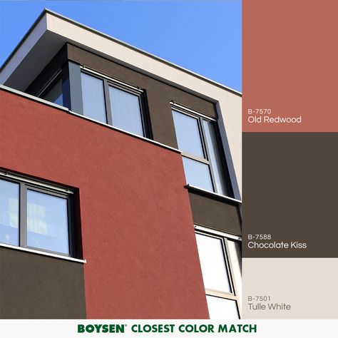 Red And Grey Exterior House, Exterior Facade Color Palette, Red Brown House Exterior, Colour Palette For Exterior Of House, Neutral Color House Exterior, Brown House Colors Exterior, Colour Palette For House Exterior, Facade Color Combination, Brown House Exterior Ideas