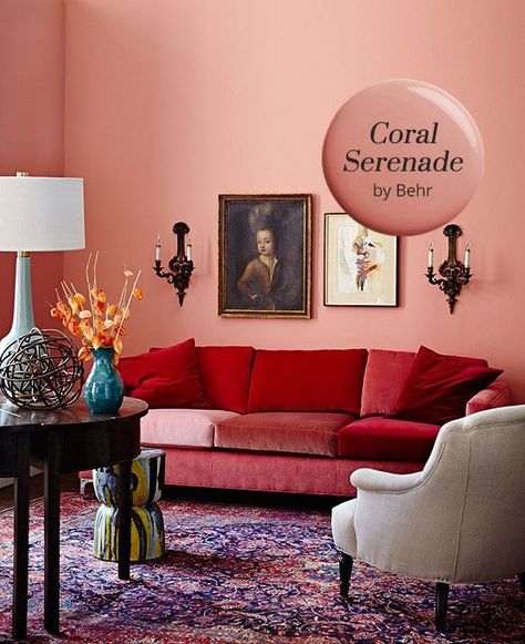 HueWeLove-Coral-Serenade-Behr--HH_SE13 Coral Paint Colors, Coral Room, Pink Bedroom Walls, Coral Bedroom, Pink Bedroom Design, Pink Bedroom For Girls, Pink Bedroom Decor, Retro Interior, Bedroom Paint Colors