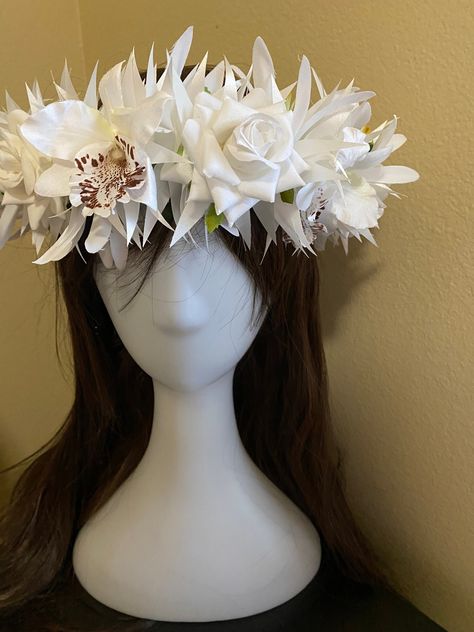 White Floral Headpiece, Water Kingdom, Lei Flower, Haku Lei, Kindness Gifts, Headband Crown, Red Orchids, Flower Lei, Flower Tiara