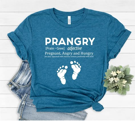 Funny Pregnant Prangry Definition Shirt, Pregnancy Announcement Shirt, Funny Pregnancy Shirt, Mom To Be Shirt, Baby Reveal, New Mom Shirt All sales are final, no EXCHANGE or RETURN. The shirts are UNISEX (run big), so, please check the size chart before ordering ⭐⭐ Product Description ⭐⭐ - This is a DTG (Direct to Garment) print, not Vinyl or sublimation. The design is printed direct on the shirt with garment ink. Unisex Crew Neck Shirts - The brand for our unisex crew neck shirts is Bella Canva Pregnancy T Shirts, Cute Cheap Shirt For Pregnancy Announcement, Pregnant Shirts Funny, Cheap Bump Friendly T-shirt For Pregnancy Announcement, Funny Pregnancy Shirts, Fun Baby Announcement, Funny T Shirt Sayings, Shirt Logo Design, Cute Couple Halloween Costumes