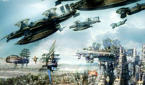 Places: Rabanastre Final Fantasy Environment, Fantasy Airship, Final Fantasy Locations, Final Fantasy Poster Art, Final Fantasy Tactics Art, Final Fantasy Xii Concept Art, Scifi Artwork, Fantasy Cities, Final Fantasy Cloud