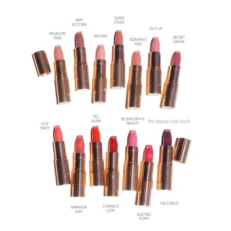 Review/Swatches: Charlotte Tilbury 'Hot Lips' Lipstick Collection - 12 new shades in both 'Kissing' and 'Matte Revolution' Charlotte Tilbury Lipstick Swatch, Charlotte Tilbury Hot Lips, Charlotte Tilbury Lipstick, Luxury Lipstick, Smokey Eye Tutorial, Lipstick Tube, Lip Swatches, Lips Shades, Fancy Makeup