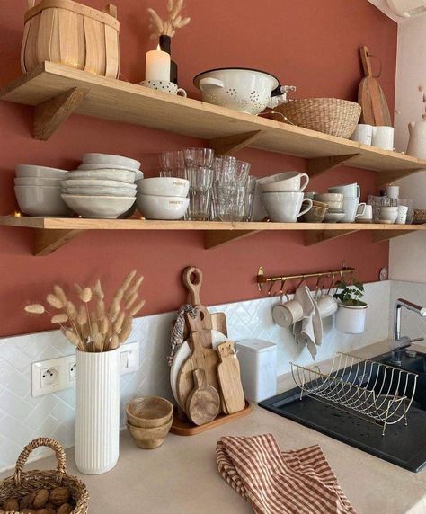 Boho Modern Kitchen, Terracotta Kitchen, Rental Kitchen Makeover, Rental Kitchen, Simple Kitchen Design, Casa Vintage, Small Home Office, Boho Kitchen, Kitchen Diner