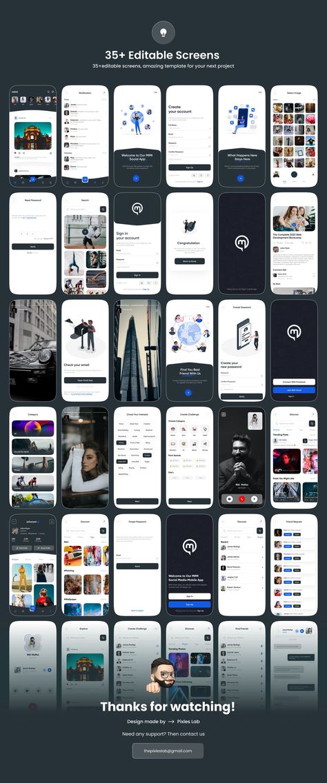 MIMI - Social Media App UI Kit Social Media App Ui, App Interface Design, Medium App, App Interface, Web Themes, App Ui Design, Web Layout, Ui Kit, App Ui