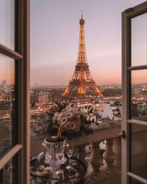 Paris Balcony Night, Balcony Night Aesthetic, Royal Ballroom Aesthetic, Paris Hotels With Eiffel Tower View, Best Paris Hotels, Paris In December, A Room With A View, Paris Hotel, Happy New Week