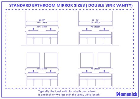 [Sponsored] Standard Bathroom Mirror Sizes (With 8 Drawings) - Homenish #bathroomvanitymirrorsinglesink Double Vanity Sink Ideas, Mirror Size Guide For Double Vanity, Double Sink Vanity Mirror, Bathroom Mirror Placement Guide, Mirror Size For 48” Vanity, Mirror Size For 60” Vanity, Single Light Over Bathroom Mirror, Double Sink Bathroom Vanity One Mirror, 60 Inch Double Vanity Mirror Ideas