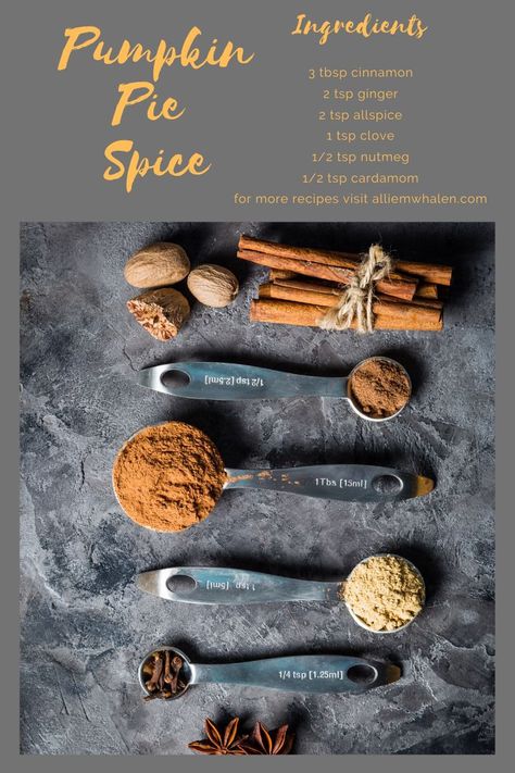 A must-have for all of your holiday baking! The Ingredients: 3 tbsp cinnamon 2 tsp ginger 2 tsp allspice 1 tsp clove 1/2 tsp nutmeg 1/2 tsp cardamom #vegan #plantbased #homemade #pumpkinpiespice Homemade Pumpkin Pie Spice, Pumpkin Pie Spice Recipe, Pie Spice Recipe, Lemon Drop Cookies, Fall Vegan Recipes, Homemade Pumpkin Spice, Diy Snacks, Easy Pumpkin Pie, Homemade Spice Blends