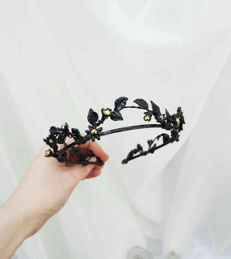 Black Tiara Gothic, Black And Gold Crown, Black Tiara, Gothic Crown, Leaf Crown, Flower Tiara, Crown Black, Black Bridal, Wedding Headband