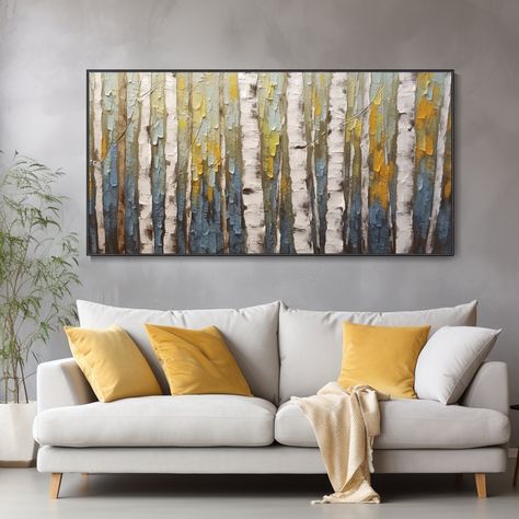 This is a uniquely creative abstract birch tree palette knife painting, showcasing the distinctive texture of white trunks and creating a picturesque forest scene. This artwork adopts a modern minimalist style, combined with the exquisite technique of palette knife painting, making each stroke full of personality and vitality.  Whether hung as a large canvas art piece in the living room or office, or given as a housewarming gift to friends and family, this original hand-painted decoration will a Birch Tree Paintings, Birch Tree Painting Acrylic, Canvas Art Creative, Palet Knife Painting, Tree Trunk Painting, 3d Oil Painting, Villa Decor, Minimalist Canvas Art, Birch Tree Art