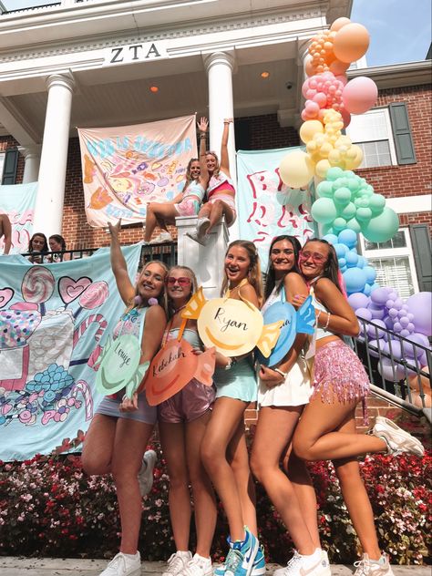 Candy Themed Outfit Sorority, Candy Land Recruitment Theme, Sweet Bid Day Theme, Candy Bid Day Theme, Candyland Bid Day Theme, Candy Land Sorority Bid Day, Candy Land Bid Day, Rush Week, Tri Delt