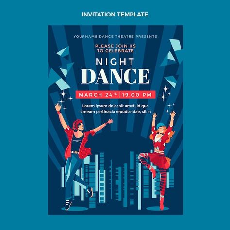 Hand drawn flat design dance show templa... | Free Vector #Freepik #freevector #event-invitation #festival-invitation #invitation-design #invitation-template Festival Invitation, Show Invitation, Dance Awards, Design Invitation, Award Show, Invitation Card Design, Event Invitation, Vector Hand, Flat Design