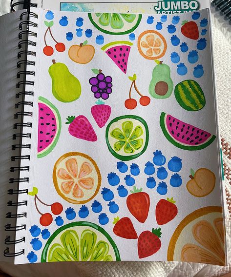 Simple Painting Doodles, Fruit Simple Drawing, Simple Fruit Design, Healthy Drawing Ideas, Fruit Slices Painting, Thing To Draw With Markers, Fruit Art Easy, Easy Drawings Of Fruit, Fruits Doodle Art