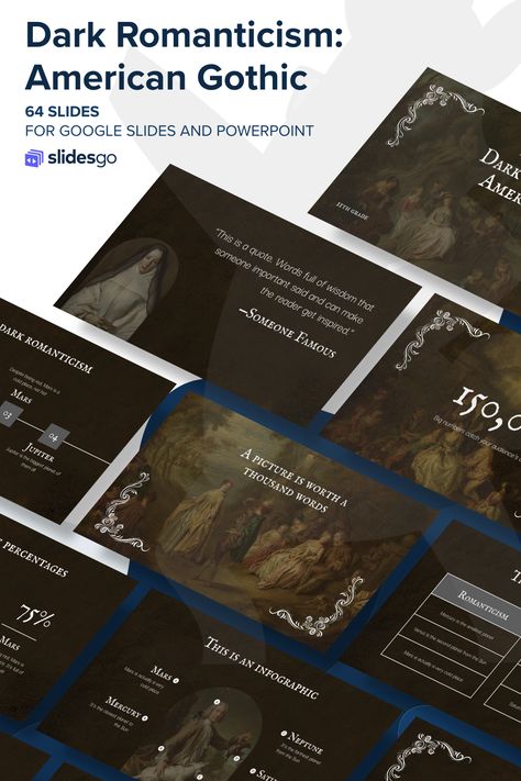 Vintage Ppt Template, Google Slides Ideas, Google Slides Aesthetic, Vintage Powerpoint, Dark Romanticism, Best Presentation Templates, Free Powerpoint Presentations, Free Ppt Template, Presentation Slides Design