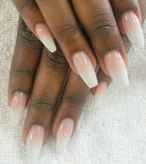 Classic French Ombre Nails, French Faded Nails, Ombré French Coffin, Milky French Manicure Coffin, Ombre Acrylic Nails Coffin With Design, Trendy Nails French Tip Ombre, Natural French Tip Acrylics, Faded White Tip Nails, Natural Ombre Nails Coffin