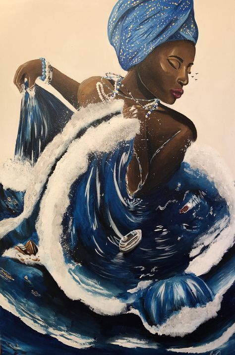 Yemaya Orisha, Yoruba Orishas, Orishas Yoruba, African Mythology, African Goddess, Divine Nature, Afrocentric Art, Black Art Painting, Black Artwork