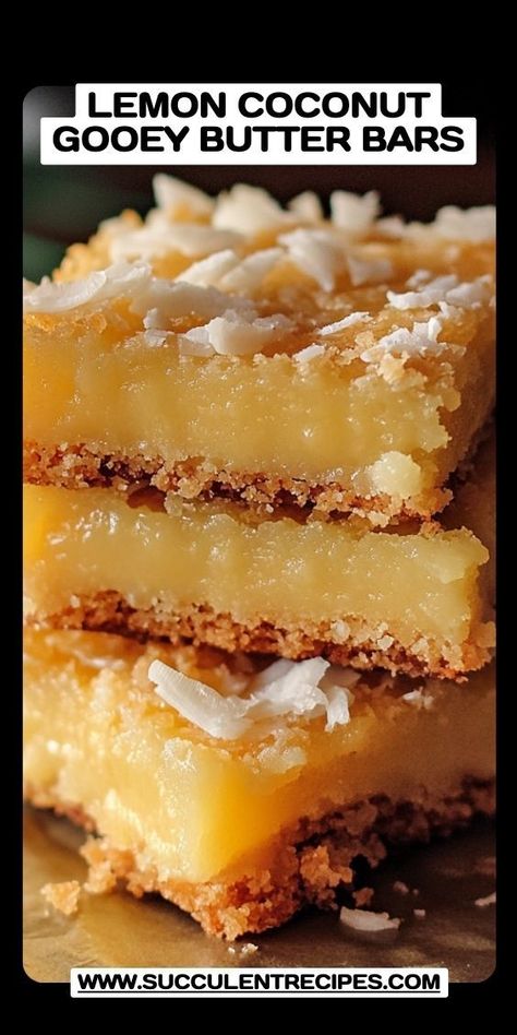 Savor these Lemon Coconut Gooey Butter Bars for a Sweet & Tangy Delight! The creamy lemon filling and coconut topping make each bite irresistibly luscious and satisfying. Coconut Lemon Bars, Gooey Butter Bars, Lemon Coconut Bars, Lemon Delight, Lemon And Coconut, Perfect Roast Turkey, Coconut Filling, Gooey Butter, Coconut Bars