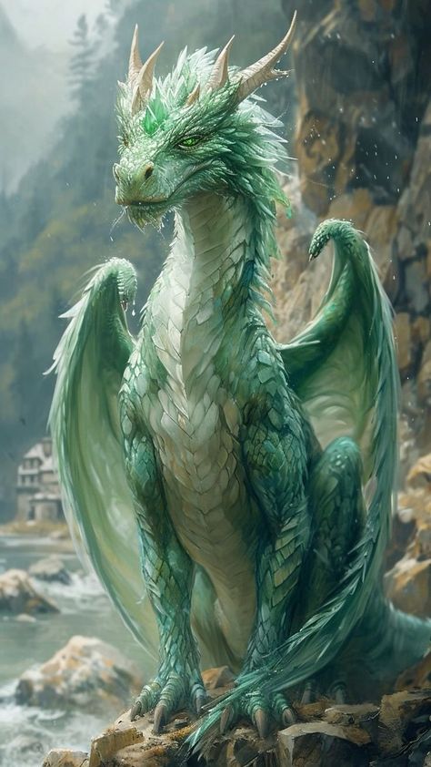 Old Dragon Art, Green Dragon Art, Dragon Majestic, Fantasy Water Dragon, Dragon Protecting, Dragon Landscape, Faerie Dragon Art, Dragons Pictures, Nature Dragon