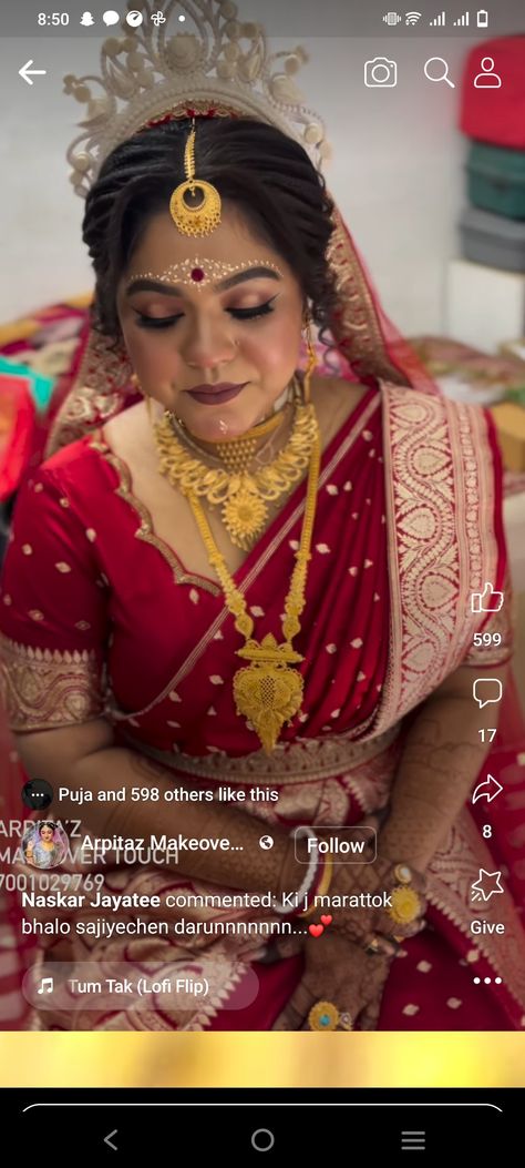 Registry Marriage Look Bengali, Bengali Bride Makeup, Bridal Reception Look, Bride Reception Look, Bengali Bride Reception Look, Bride Makeup Look, Kolkata Wedding, Indian Wedding Bride, Reception Look