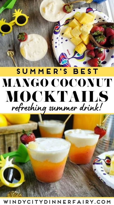 There is nothing better on a hot summer day than a refreshing, slushie, fruity drink. You won’t miss the booze with these layered mango coconut mocktails! Their tropical flavor and frosty chill are the perfect combination for a fun summer drink! #easymocktailrecipe #summerrecipes #tropicaldrink #slushie Coconut Mocktail, Easy Mocktail Recipes, Mango Drinks, Fun Summer Drinks, Watermelon Mojito, Summertime Drinks, Refreshing Summer Drinks, Fruity Drinks, Best Blenders