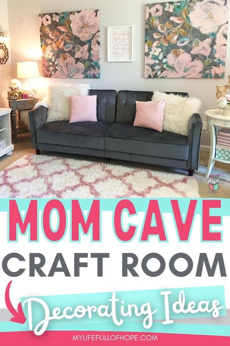 MOM CAVE DECORATING IDEAS & CRAFT ROOM - Organizing all my crafting goodies in my mom cave/craft room was really overwhelming. 7 hacks that helped me achieve the Mom Cave inspiration of my dreams. Having a space where you can craft, plan and just relax is really nice to have. Sharing my storage solutions, organization, and how I decorated my space all on a budget.
#momcaveideas #craftroomstorage #momcaveroom Small Craft Room Idea, Craft Room Design Ideas Small Spaces, Craft Room Bedroom Ideas, Office / Craft Room Combo, Craft Room And Spare Bedroom, Craft And Playroom Room Ideas, Decorating A Craft Room, Comfy Craft Room, Craft Room With Bed Ideas