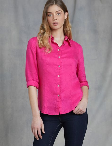 Fuchsia Shirt Outfit, Hawes And Curtis, Shirts And Blouses, Ladies Shirts, Fashion Group, Tailored Shirts, Country Outfits, Mother Of Pearl Buttons, Women's Shirts